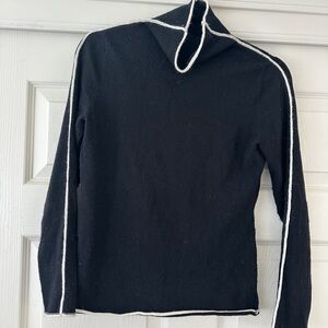 Black Turtleneck Sweater with White Trim